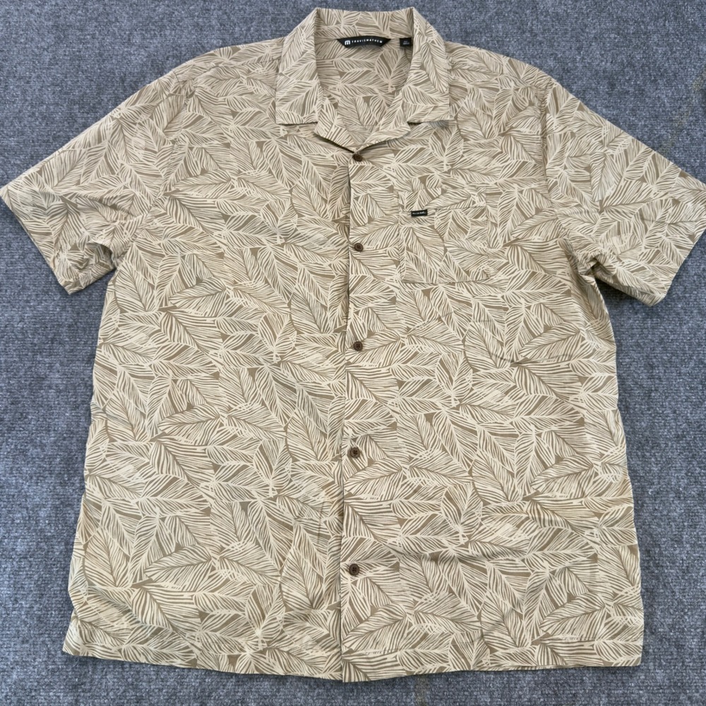 TravisMathew Palm Leaf Print Button Down Shirt Tan Beige Size XXL
